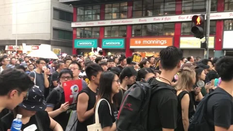 Hong Kong Protests 2019 Mass Demonstration in City Streets. Video stock 336447880