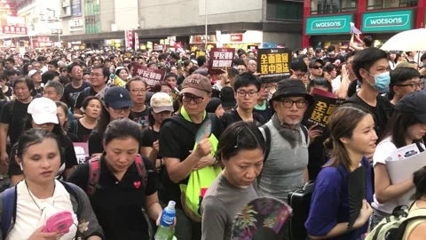 Hong Kong Protests 2019 Mass Demonstration in City Streets. Video stock 336447997