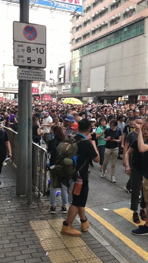 Hong Kong Protests 2019 Mass Demonstration in City Streets Stock Footage 336448166