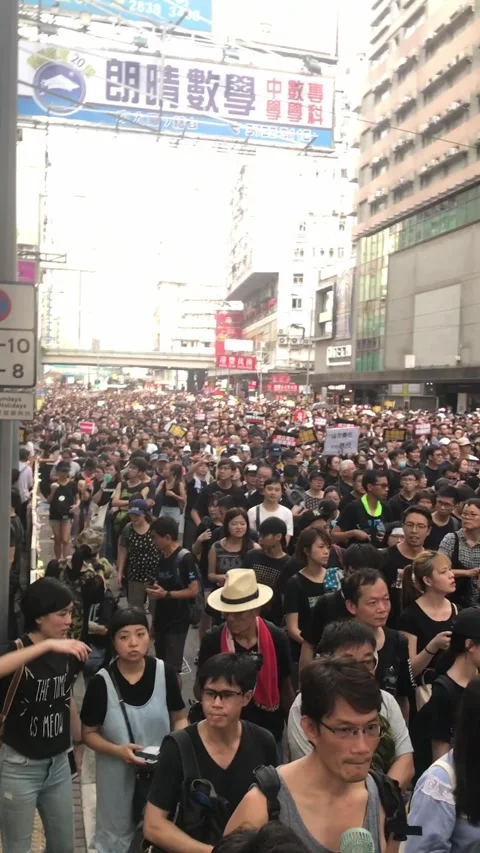 Hong Kong Protests 2019 Mass Demonstration in City Streets. Stock Footage 336448301