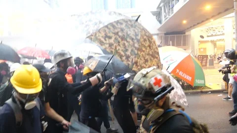 Hong Kong Riots Protesters Pull Back Stock-Footage 114773048
