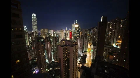 Hong Kong rooftop Time Lapse. Cityscape view from the building. Nightlife Stock Footage 67235261