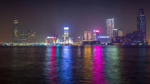 Hong Kong seafront view Night Timelapse Video stock 77248143