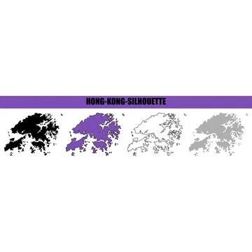 Hong Kong silhouette map in solid fill outline and pixel styles with white .. Stock Illustration