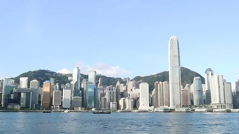 Hong Kong skyline cityscape at sunrise morning Stockbeeldmateriaal 80502053