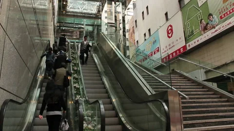 Hong Kong street escalator, business Stock Footage 59550109