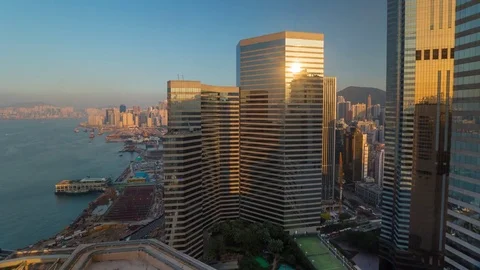 Hong Kong sunset rays of the sun Timelapse Stock Footage 77248375