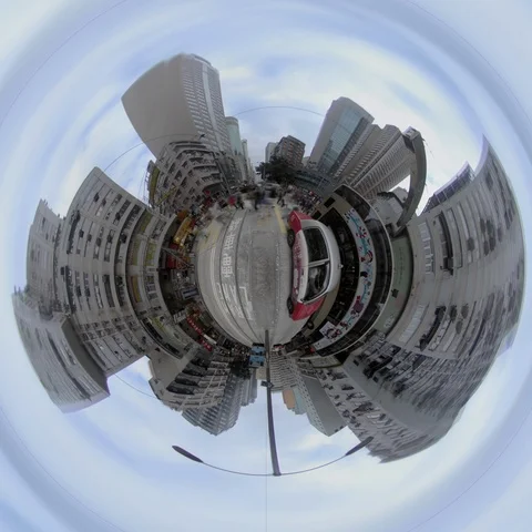 Hong Kong traffic intersection timelapse transform TINY PLANET 2K SQUARE Stock Footage 108543888