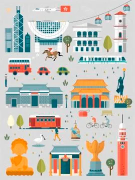 Hong Kong travel elements Stock Illustration