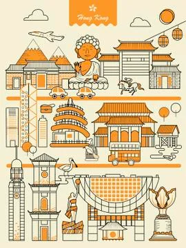 Hong Kong travel elements Stock Illustration