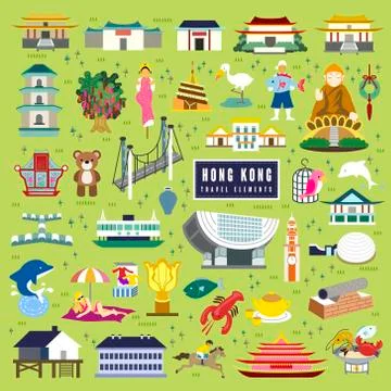 Hong Kong travel elements Stock Illustration