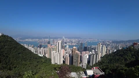 Hong Kong Victoria peak skyscrapers, business, downtown Stock Footage