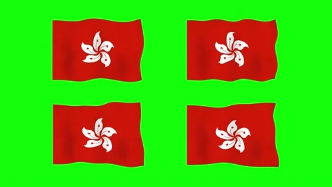 Hong Kong Waving Flag 2D Animation on Green Screen Background. Looping seam.. Stock Footage 228064255