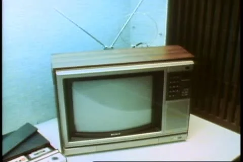 Hong Kong window shopping, 1982, Sony Trinitron television set Stock Footage