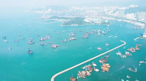 Hong Kong's Busy Commercial Harbor. Video 4k Stock Footage 59794031