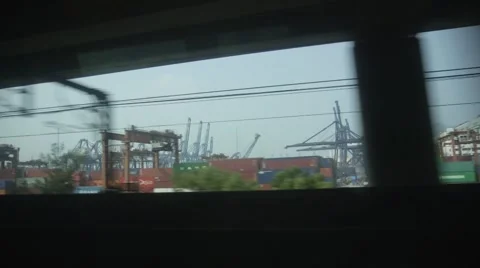 Hongkong container terminal from train Stock Footage 42849198