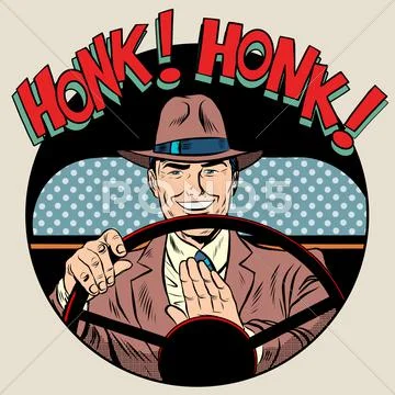 Honk vehicle horn driver man Stock Illustration
