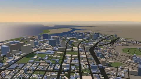 Honolulu 3D isometric city skyline building blocks map animation afternoon Stock Footage 342316889
