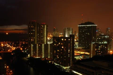 Honolulu at night Stock Photos