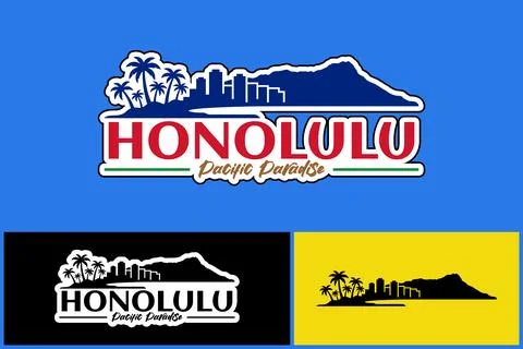 Honolulu Pacific paradise logo featuring Diamond Head silhouette Illustrazione stock