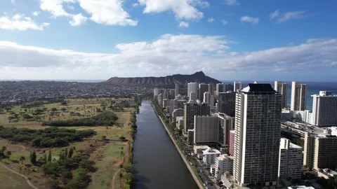 Honolulu Skyline Aerial Fly Through Stock Footage 248788966