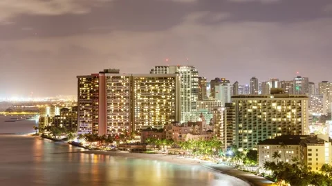 Honolulu Skyline and Beach Time Lapse Night 스톡 동영상 282939182