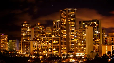 Honolulu Skyline - Night 스톡 동영상 33708574