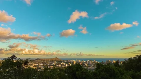 Honolulu Tantalus Lookout Sunset Time-Lapse Stock Footage