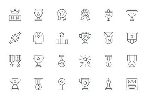 Honor Design Vector Icons featuring 24 Grid Fitted Thin Line Style Illustrazione stock