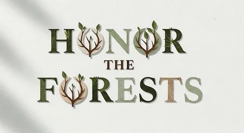 Honor the forests text art, creative typography with tree branches and leav.. Stock Illustration