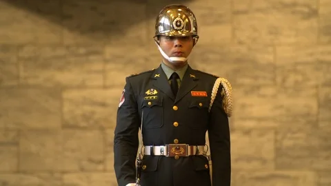 Honor Guard Standing at Attention at Sun Yat Sen Memorial - Taipei Taiwan ROC Stock Footage 87207334