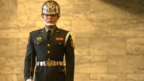 Honor Guard Standing at Attention at Sun Yat Sen Memorial - Taipei Taiwan ROC Stock Footage 87207392