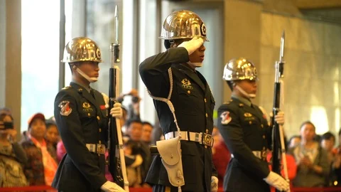 Honor Guard Standing at Attention at Sun Yat Sen Memorial - Taipei Taiwan ROC Stock Footage 87207582