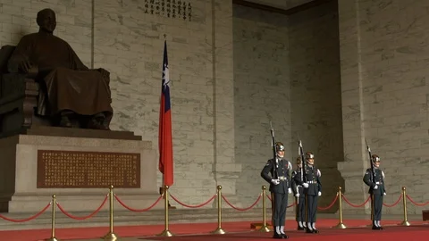 Honor Guards Marching at Chiang Kai-shek  Memorial - Taipei Taiwan ROC Stock Footage 87189292