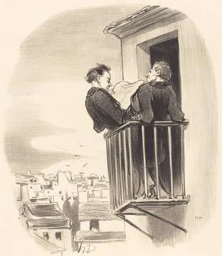 HonoreÌ Daumier, Comment on comprend le balcon Espagnol a Paris, 1847 Com. Photos