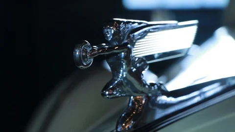 Hood Ornament on Classic Car Stock Footage