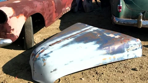 Hood. Outdated American car. Scrap car footage. Stock Footage 253132161