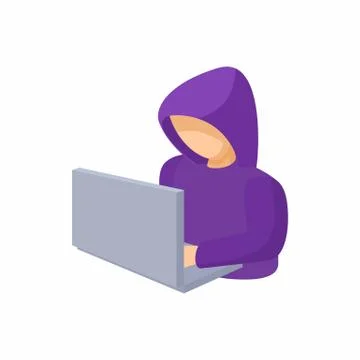 Hooded computer hacker with laptop icon Stock Illustration