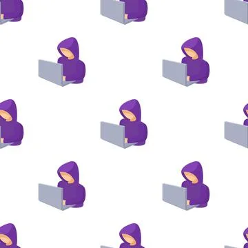 Hooded computer hacker with laptop pattern seamless vector 스톡 일러스트