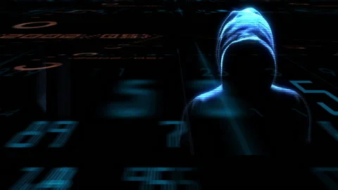 Hooded hacker attacking Data Server Hacker stealing secure information from s Stock Footage 132388144