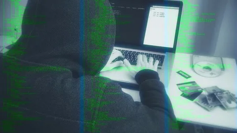 Hooded Hacker Coding On Computer, Slow Zoom Stock Footage 82071498