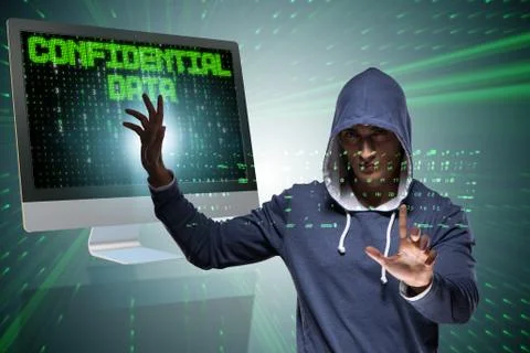 Hooded hacker in data computer security concept 스톡 사진