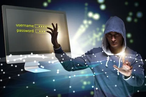 Hooded hacker in data computer security concept Foto stock