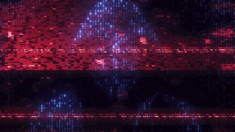 Hooded hacker silhouette binary code with glitch distortion Stockbeeldmateriaal 345029312