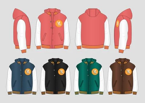 Hooded Varsity Jacket Mockup with Multiple Color Variations 스톡 일러스트