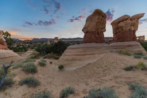 Hoodoos at Sunset Devils Garden Stock Photos