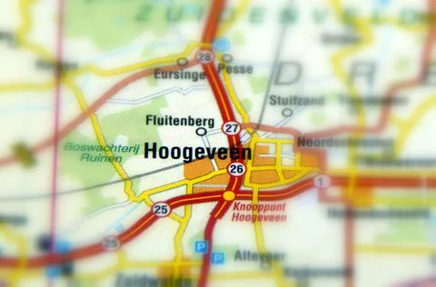 Hoogeveen on a map Stock Photos