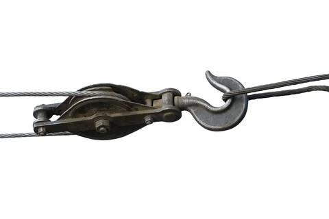 Hook and chain,Old crane hook isolated on white background. Clipping path i.. Stock Photos