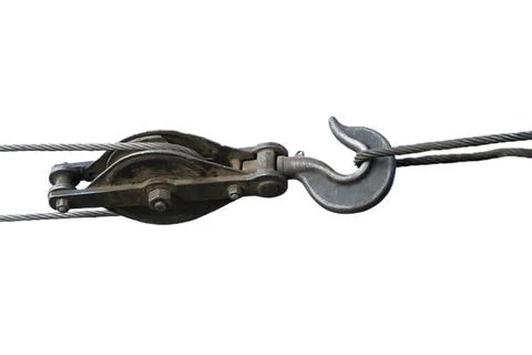 Hook and chain,Old crane hook isolated on white background. Clipping path i.. Stock Photos