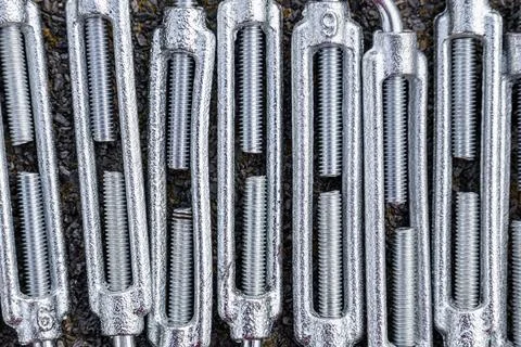Hook and loop, bolt for fastening and pulling various objects, Roman screw Foto stock